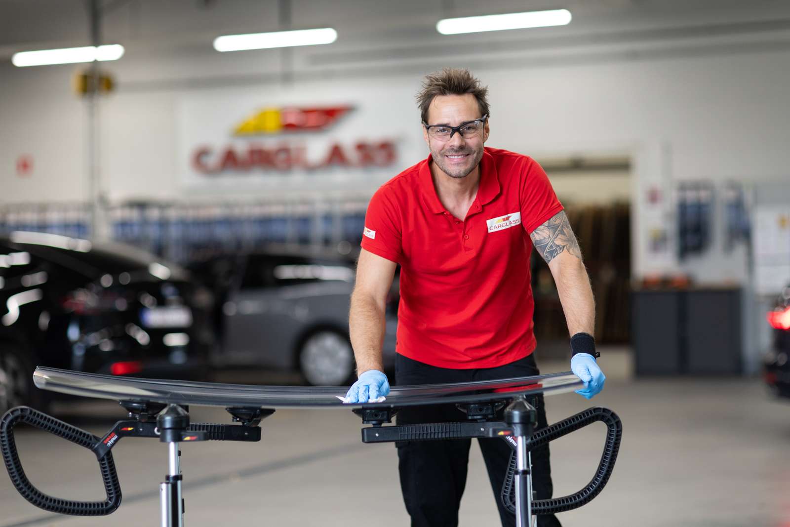 Technician with windscreen