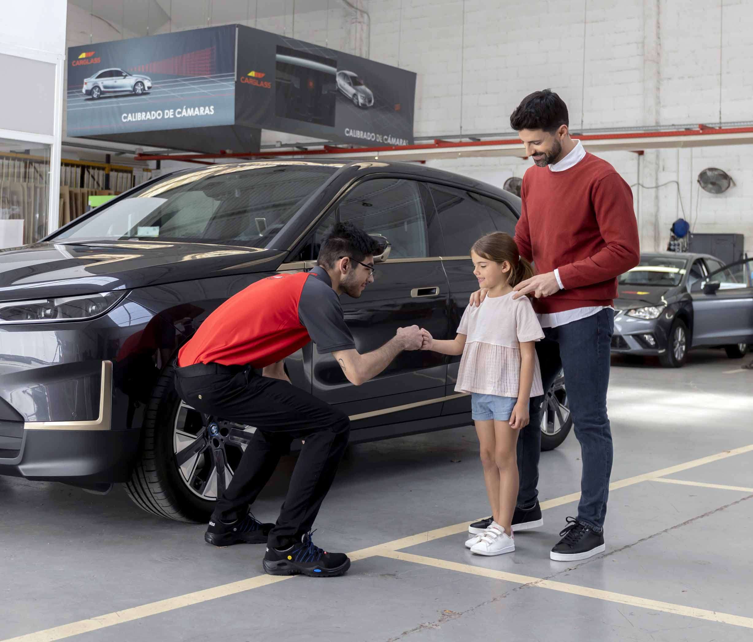 Technician with customer