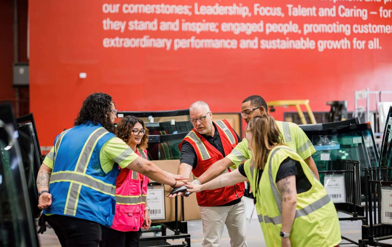 Warehouse team huddle